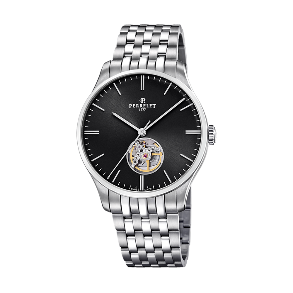 WEEKEND OPEN HEART Stainless Steel + Black Leather strap