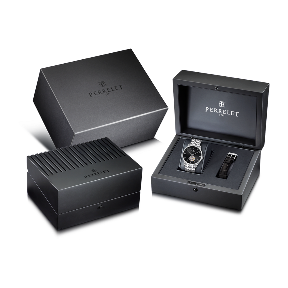 WEEKEND OPEN HEART Stainless Steel + Black Leather strap