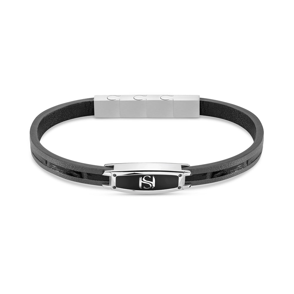 Monceau Enamel Filled Tonneau Bracelet with Logo STEEL AND BLACK
