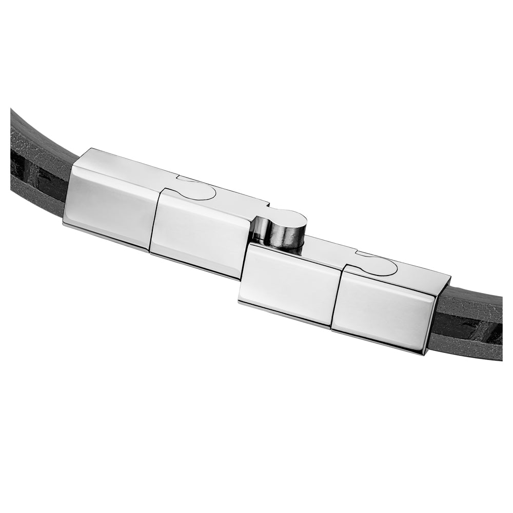 Monceau Enamel Filled Tonneau Bracelet with Logo STEEL AND BLACK