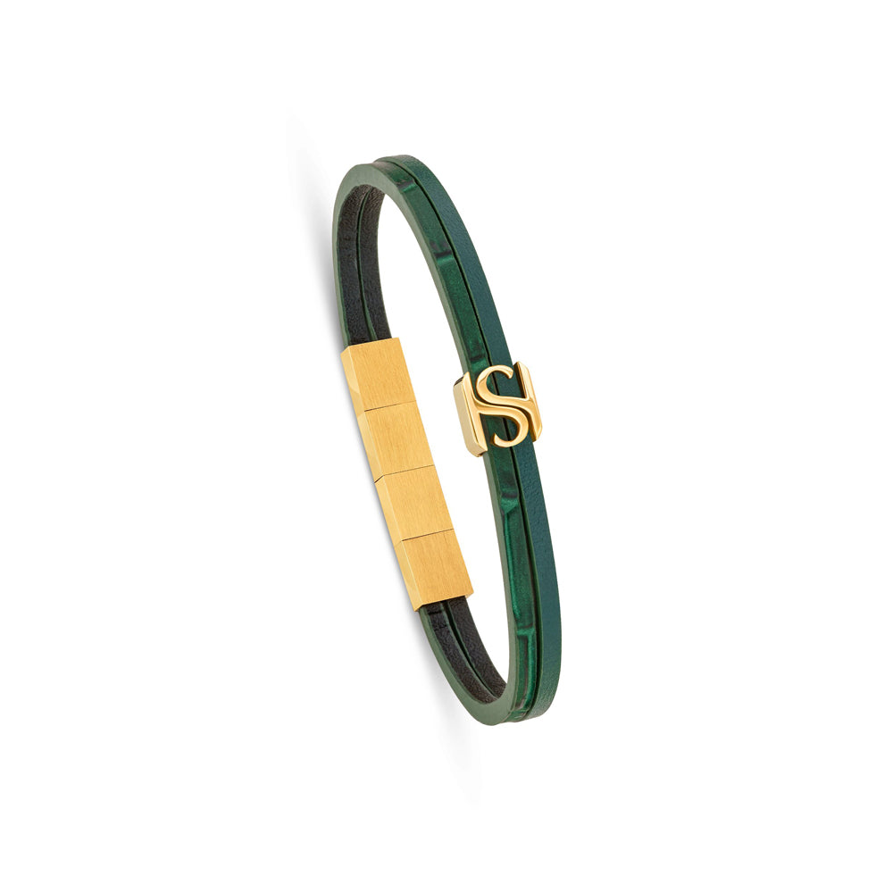 Logo Leather Bracelet IP GOLD AND GREEN