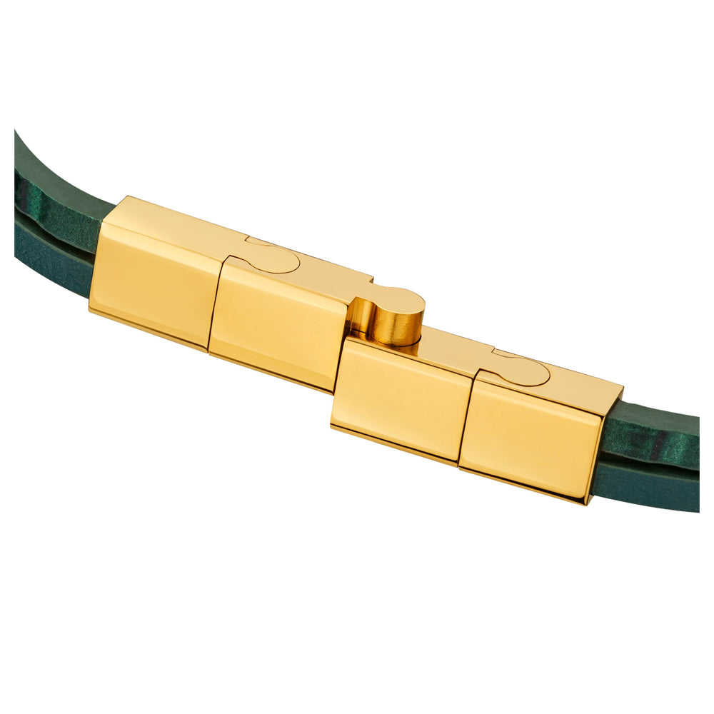 Logo Leather Bracelet IP GOLD AND GREEN