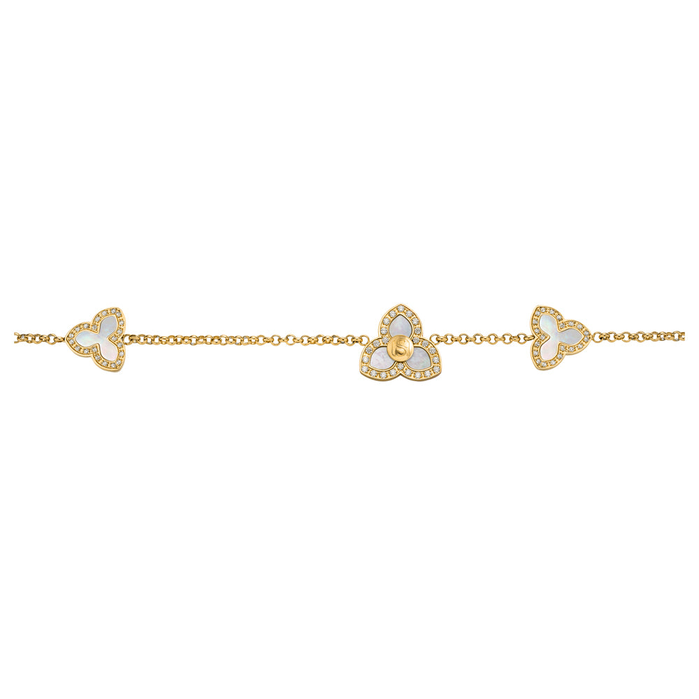 Burj Bracelet with Crystals & MOP in Three-Petal Design IP GOLD PLATING