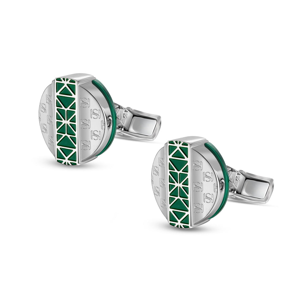 Champ De Mars Twistable Cufflinks STEEL AND MALACHITE
