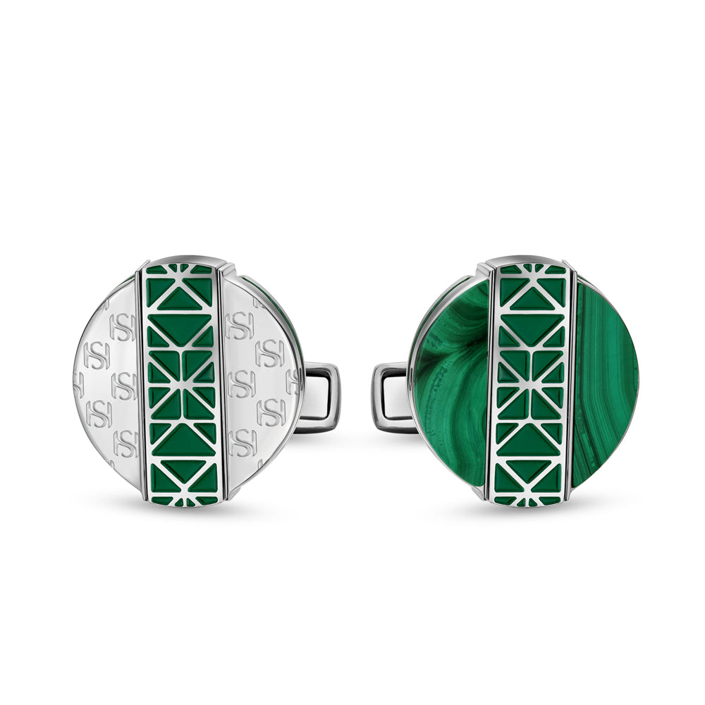 Champ De Mars Twistable Cufflinks STEEL AND MALACHITE