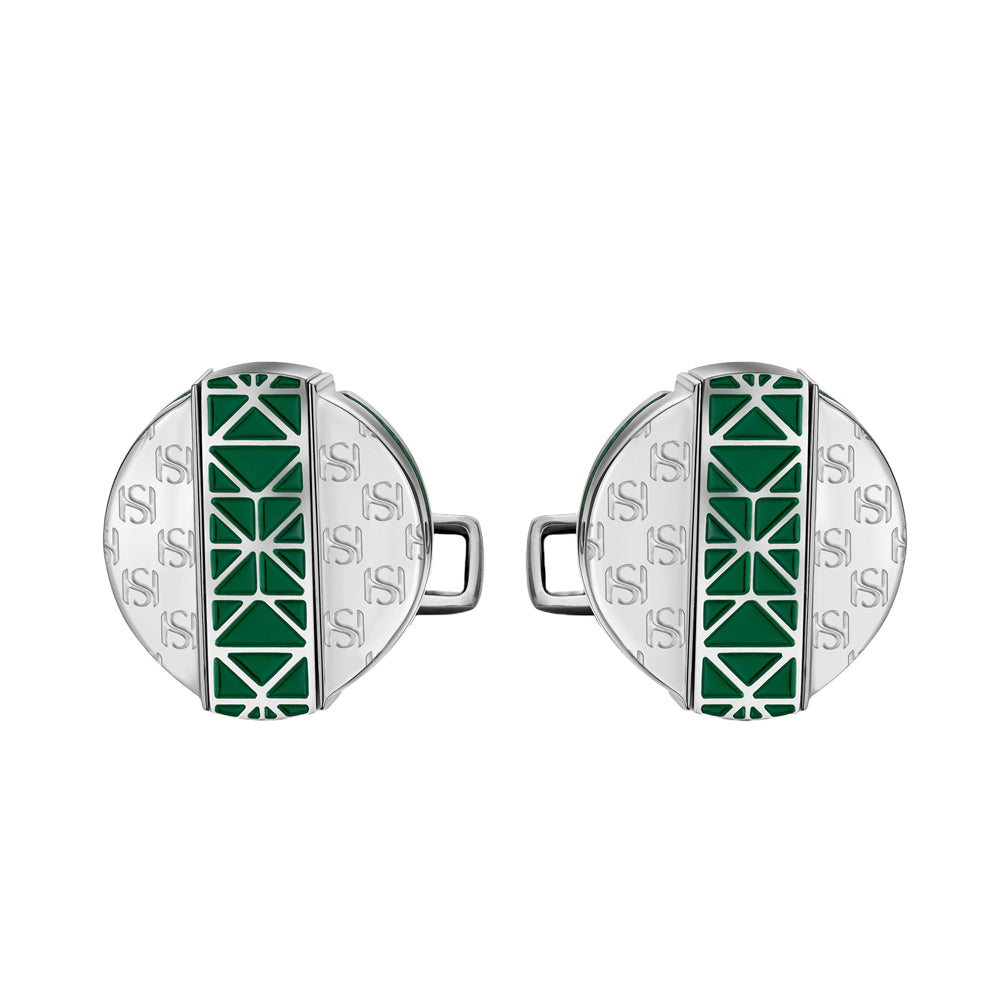 Champ De Mars Twistable Cufflinks STEEL AND MALACHITE