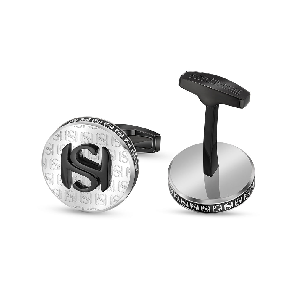 SH Logo Engraved Cufflinks STEEL AND BLACK