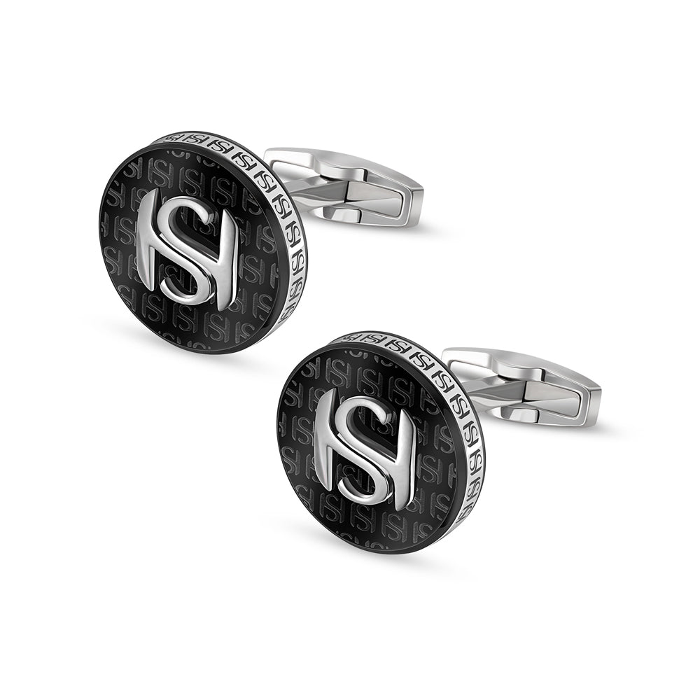 SH Logo Engraved Cufflinks IP BLACK AND STEEL