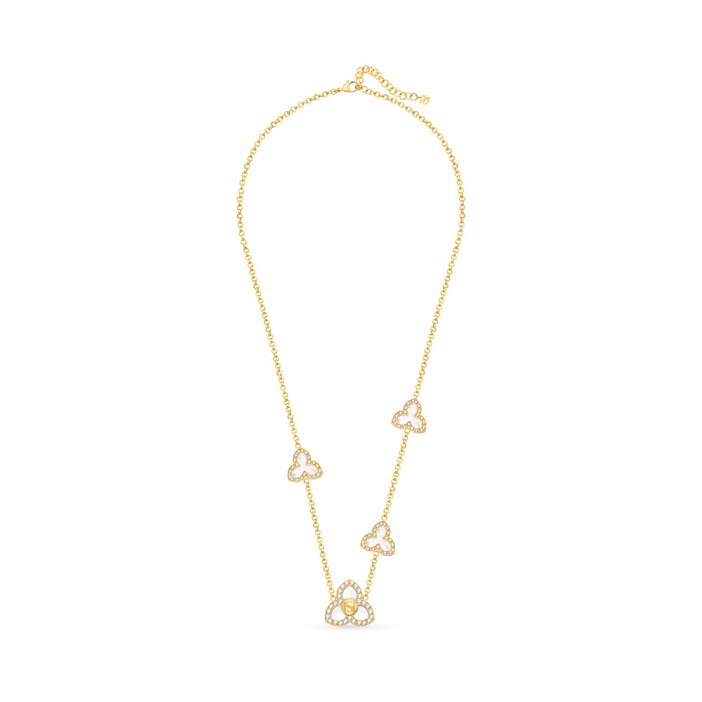 Burj Necklace with MOP Pendant & Three-Petal Motif IP GOLD PLATING