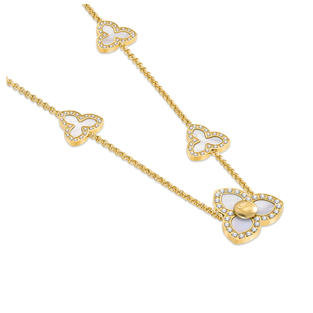 Burj Necklace with MOP Pendant & Three-Petal Motif IP GOLD PLATING