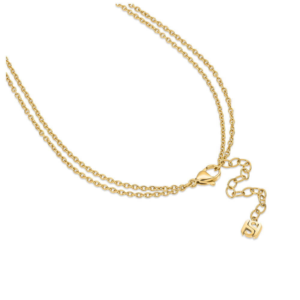 Double-Layerd Arc Necklace with Pearl Drop IP GOLD PLATING