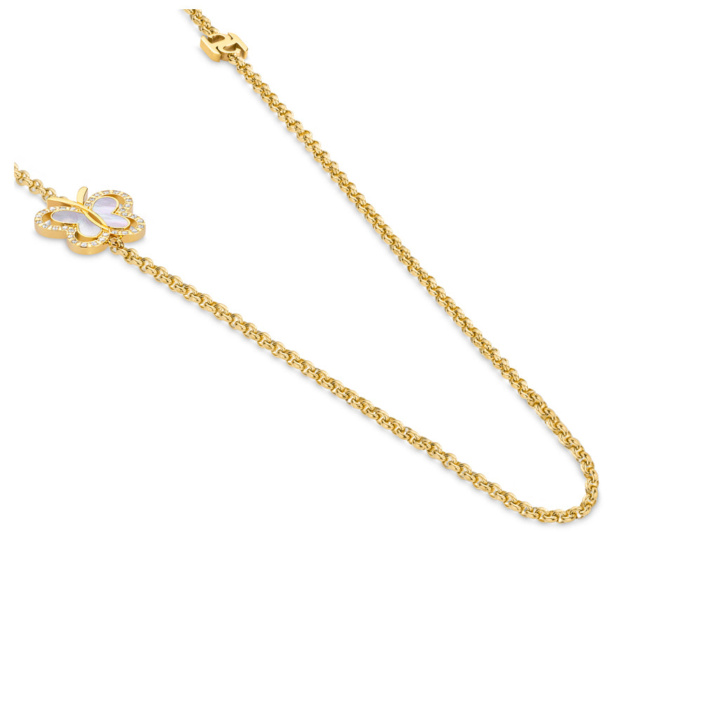 Long Orsay Butterfly Motif Necklace with MOP & Crystals GOLD PLATED (OR) GOLD COLOUR