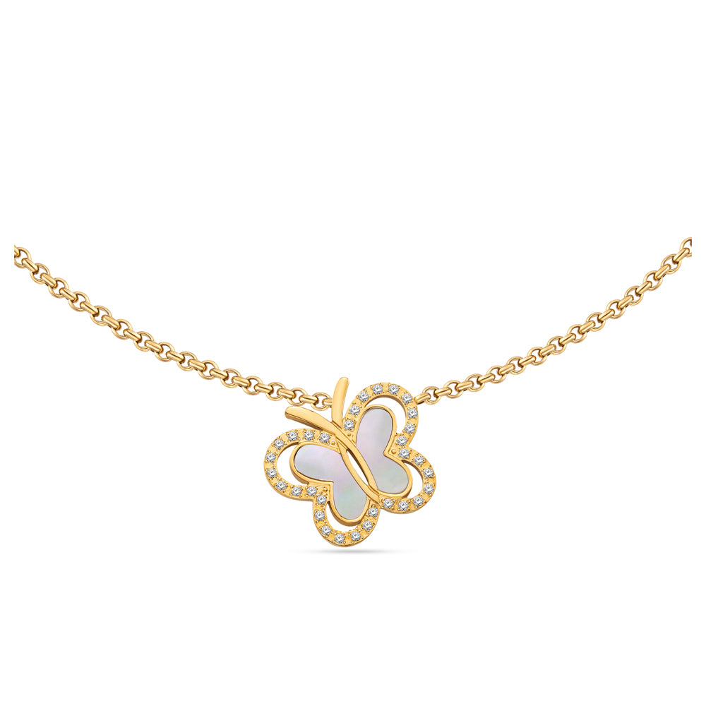 Orsay Butterfly Motif Necklace with MOP & Crystals GOLD PLATED (OR) GOLD COLOUR
