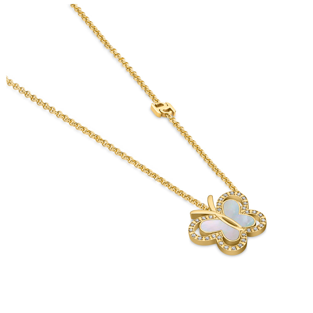 Orsay Butterfly Motif Necklace with MOP & Crystals GOLD PLATED (OR) GOLD COLOUR