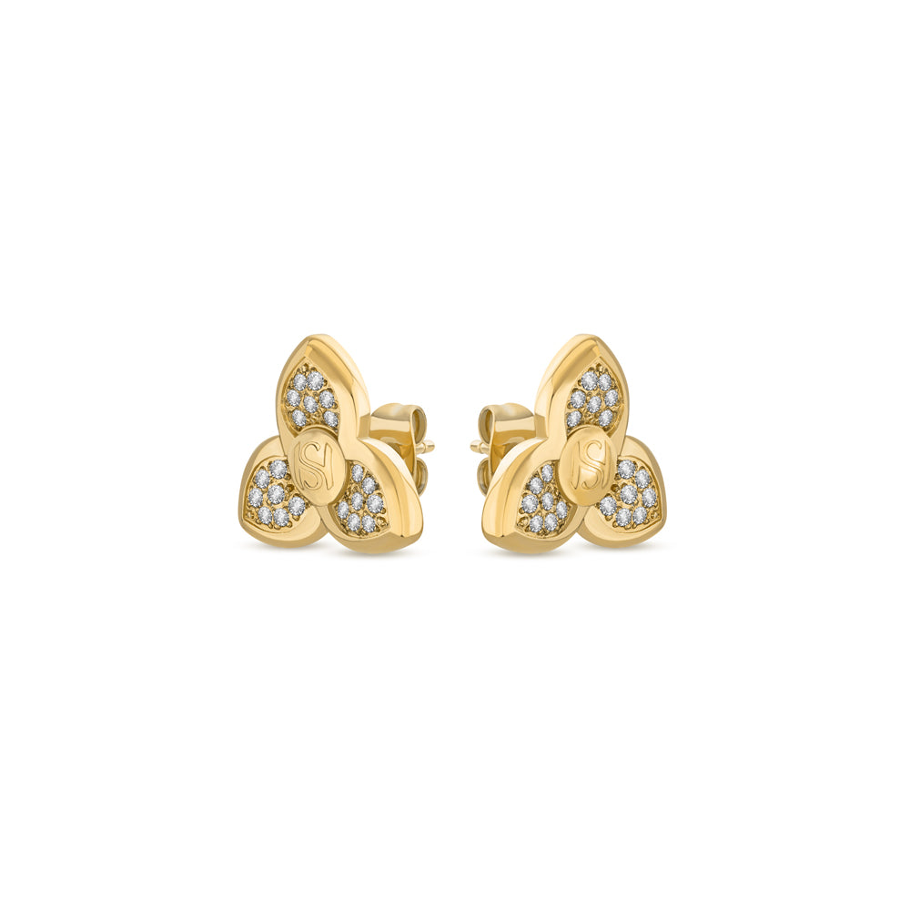 Burj Earrings with Six-Petal Motif with Crystals IP GOLD PLATING
