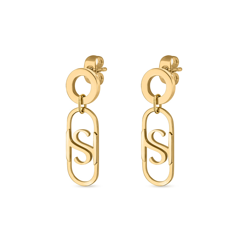 Arc Earrings with cCut-Out SH Monogram IP GOLD PLATING