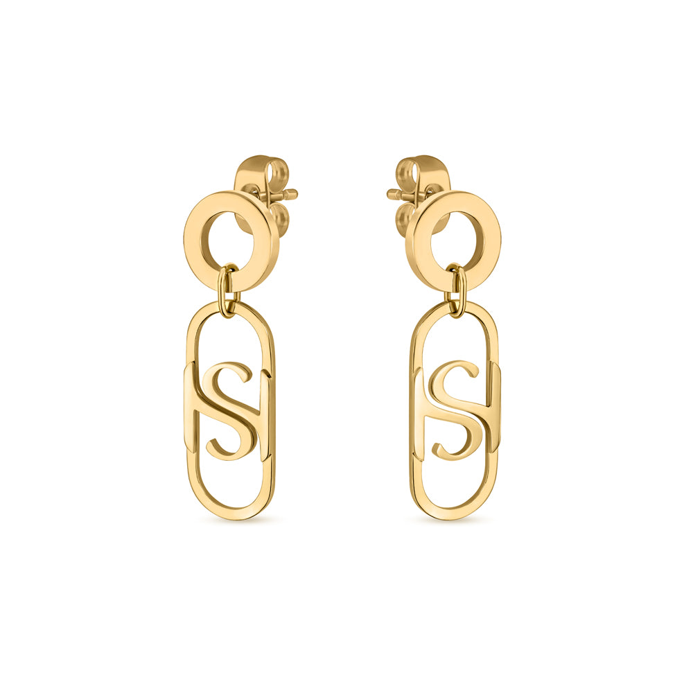Arc Earrings with cCut-Out SH Monogram IP GOLD PLATING