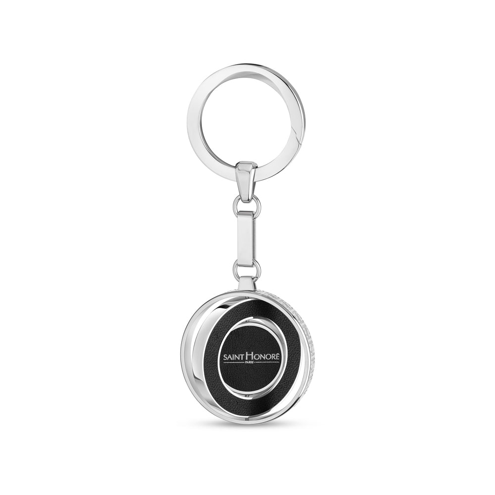 Coin Leather Keyring STEEL AND BLACK