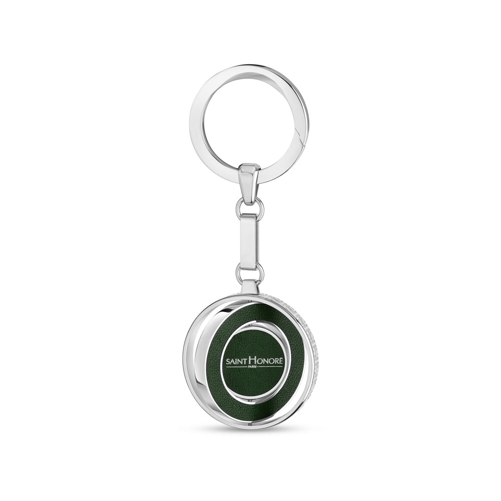 Coin Leather Keyring STEEL AND GREEN