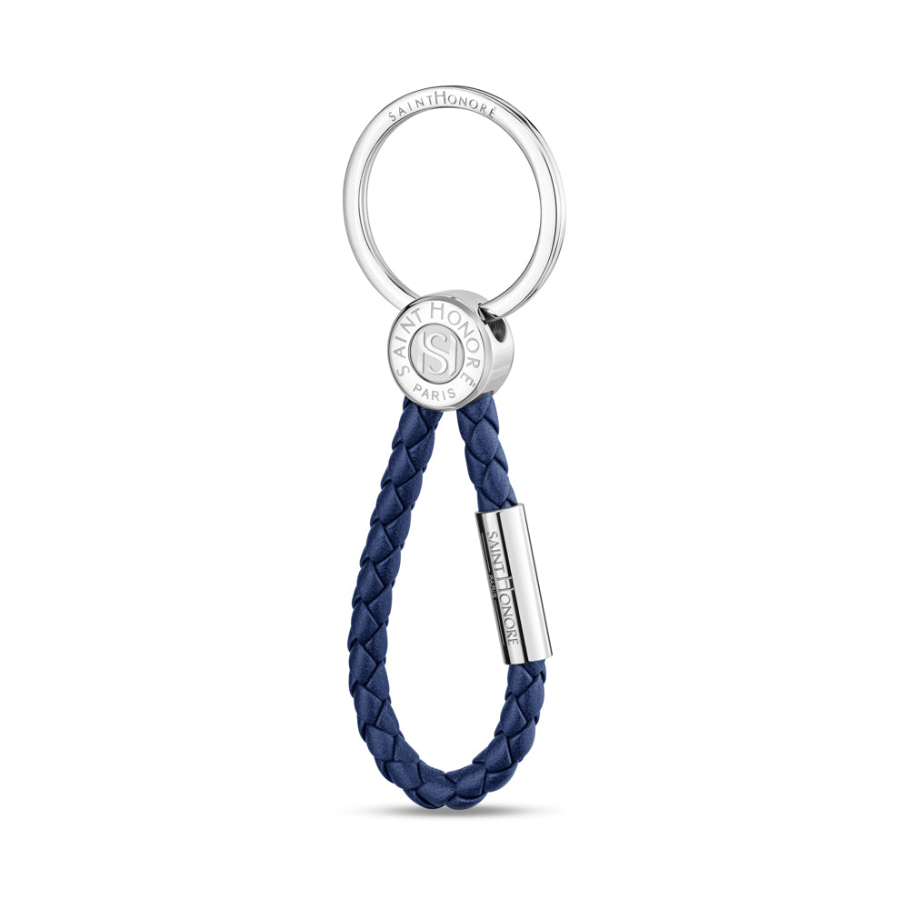 Coin Leather Keyring with Engraved Logo STEEL AND BLUE