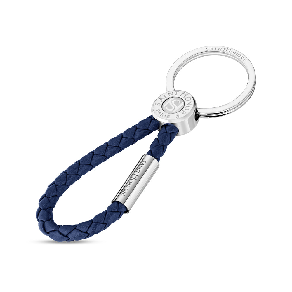 Coin Leather Keyring with Engraved Logo STEEL AND BLUE