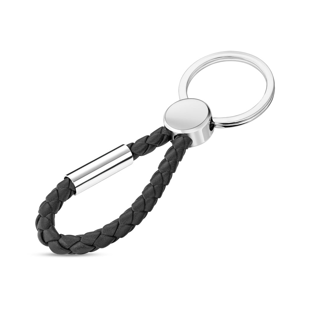Coin Leather Keyring with Engraved Logo STEEL AND BLACK