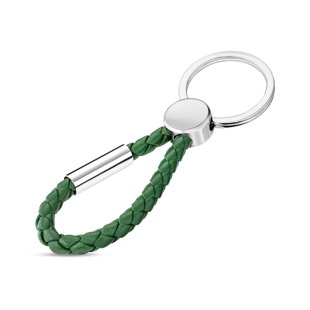Coin Leather Keyring with Engraved Logo STEEL AND GREEN