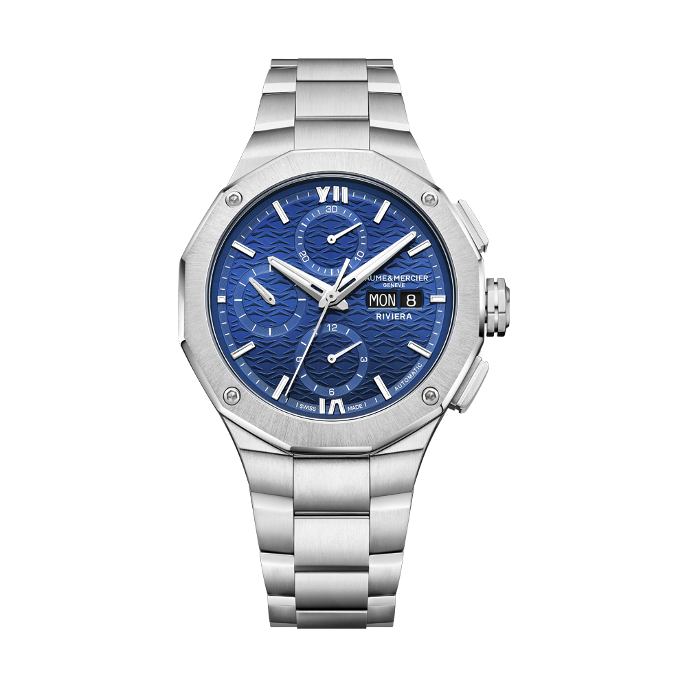 RIVIERA MENS CHRONOGRAPH AUTOMATIC WATCH SILVER / BLUE