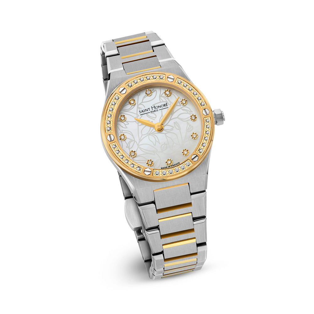 Haussman 26MM Diamond White MOP Watch STAINLESS STEEL & IP GOLD PLATED / WHITE MOP