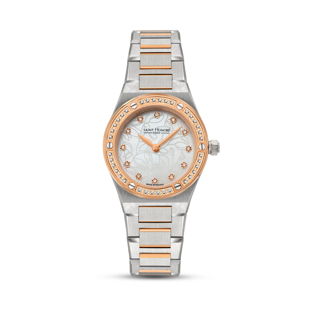 Haussman 26MM Diamond White MOP Watch STAINLESS STEEL & IP ROSE GOLD PLATED / WHITE MOP