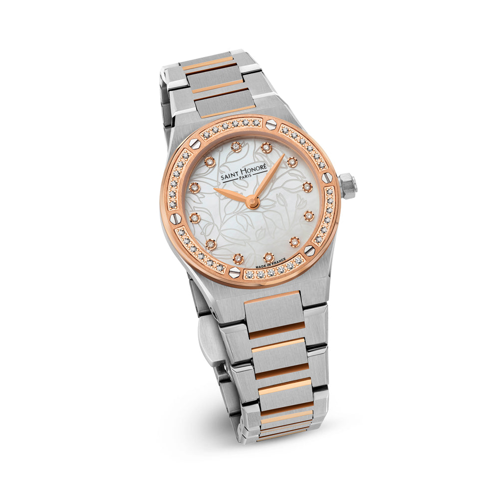 Haussman 26MM Diamond White MOP Watch STAINLESS STEEL & IP ROSE GOLD PLATED / WHITE MOP