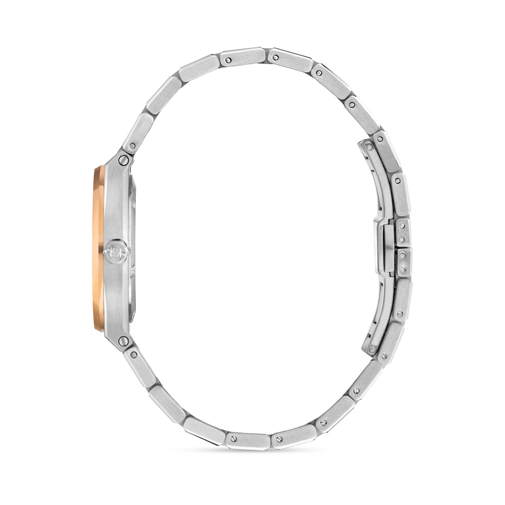 Haussman 32MM Diamond Grey MOP Watch STAINLESS STEEL & IP ROSE GOLD PLATED / GREY