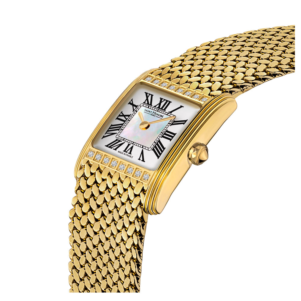 Palais Royal Mini Green Diamond Watch IP GOLD PLATED / WHITE MOP