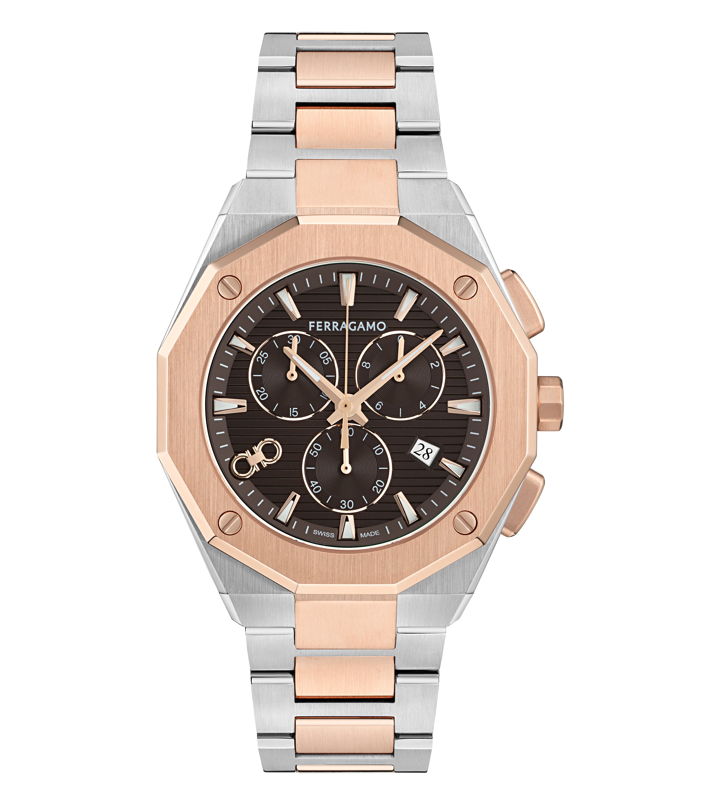 Salvatore Ferragamo Versilia Chrono Rose Gold & Silver / Brown