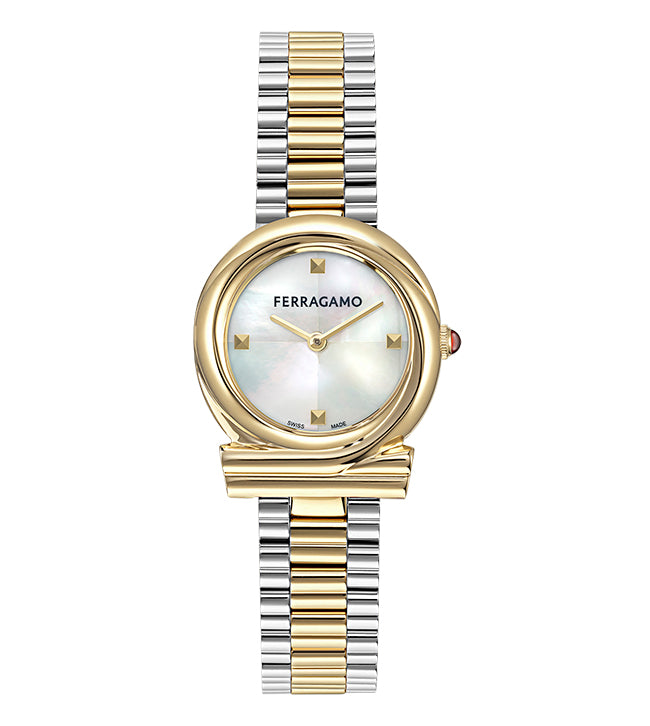 Salvatore Ferragamo Gancini Twisted Gold Silver / White