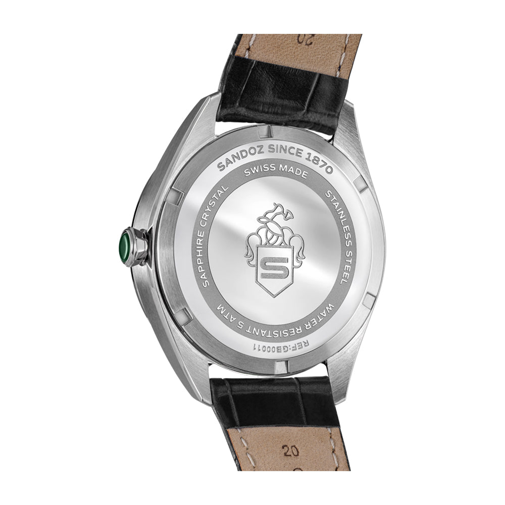 BACHELIN GENTS QUARTZ WATCH Black Dial, Black Leather Strap