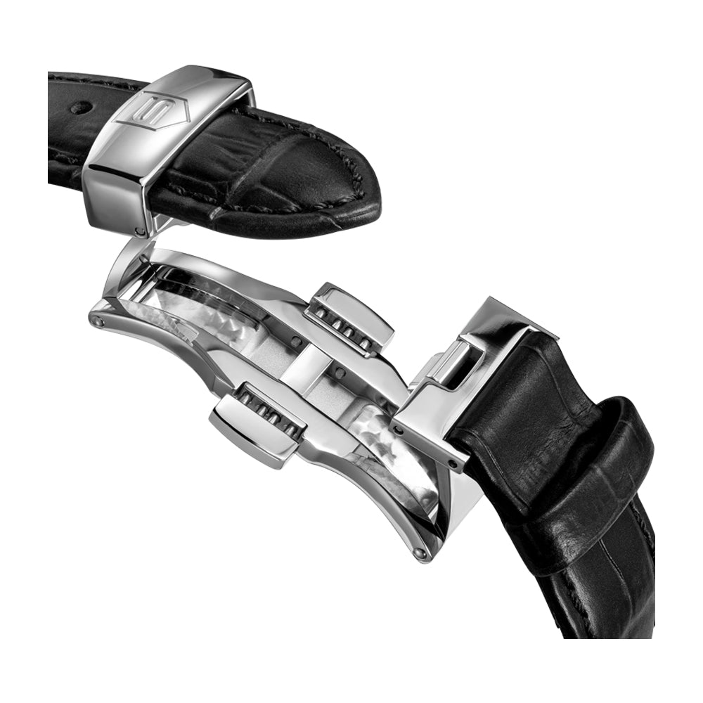 BACHELIN GENTS QUARTZ WATCH Black Dial, Black Leather Strap