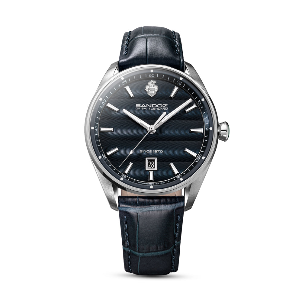 BACHELIN GENTS QUARTZ WATCH Blue Dial, Blue Leather Strap