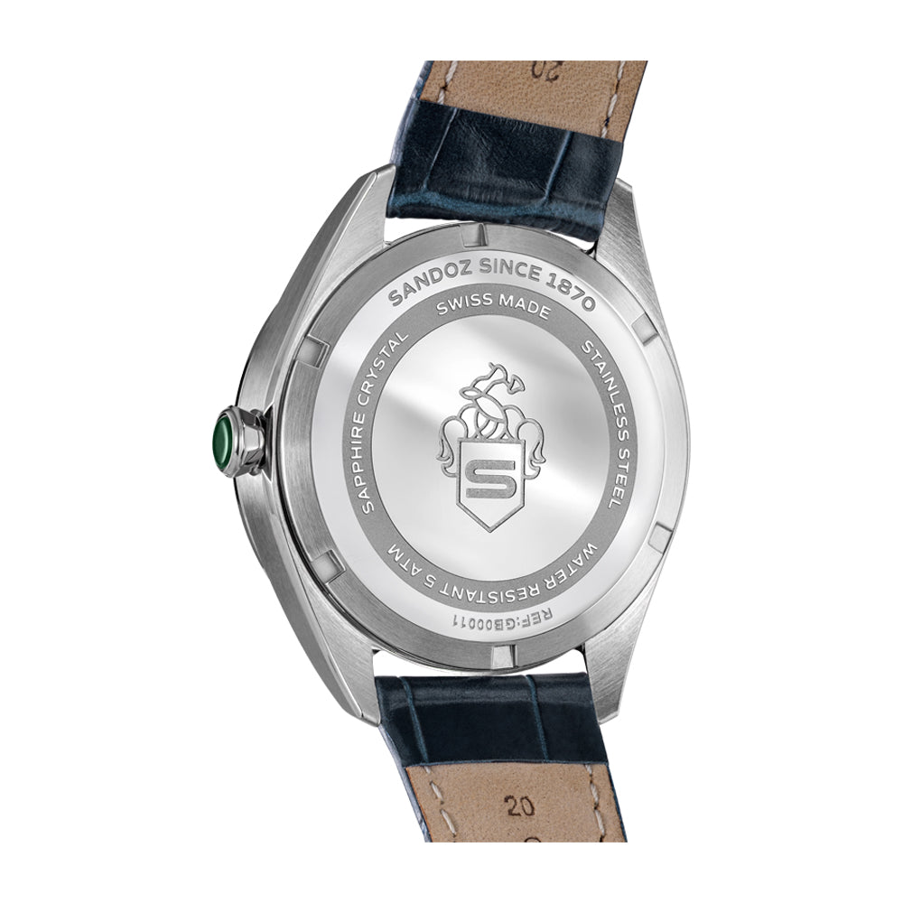 BACHELIN GENTS QUARTZ WATCH Blue Dial, Blue Leather Strap