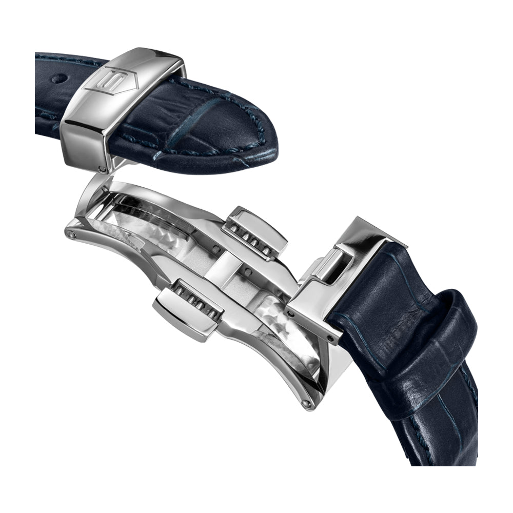 BACHELIN GENTS QUARTZ WATCH Blue Dial, Blue Leather Strap