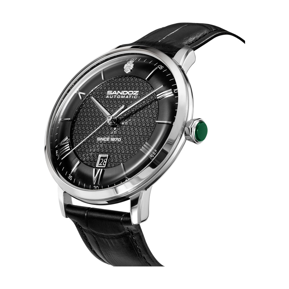 ROCHETTES GENTS AUTOMATIC WATCH Black Dial, Black Leather strap