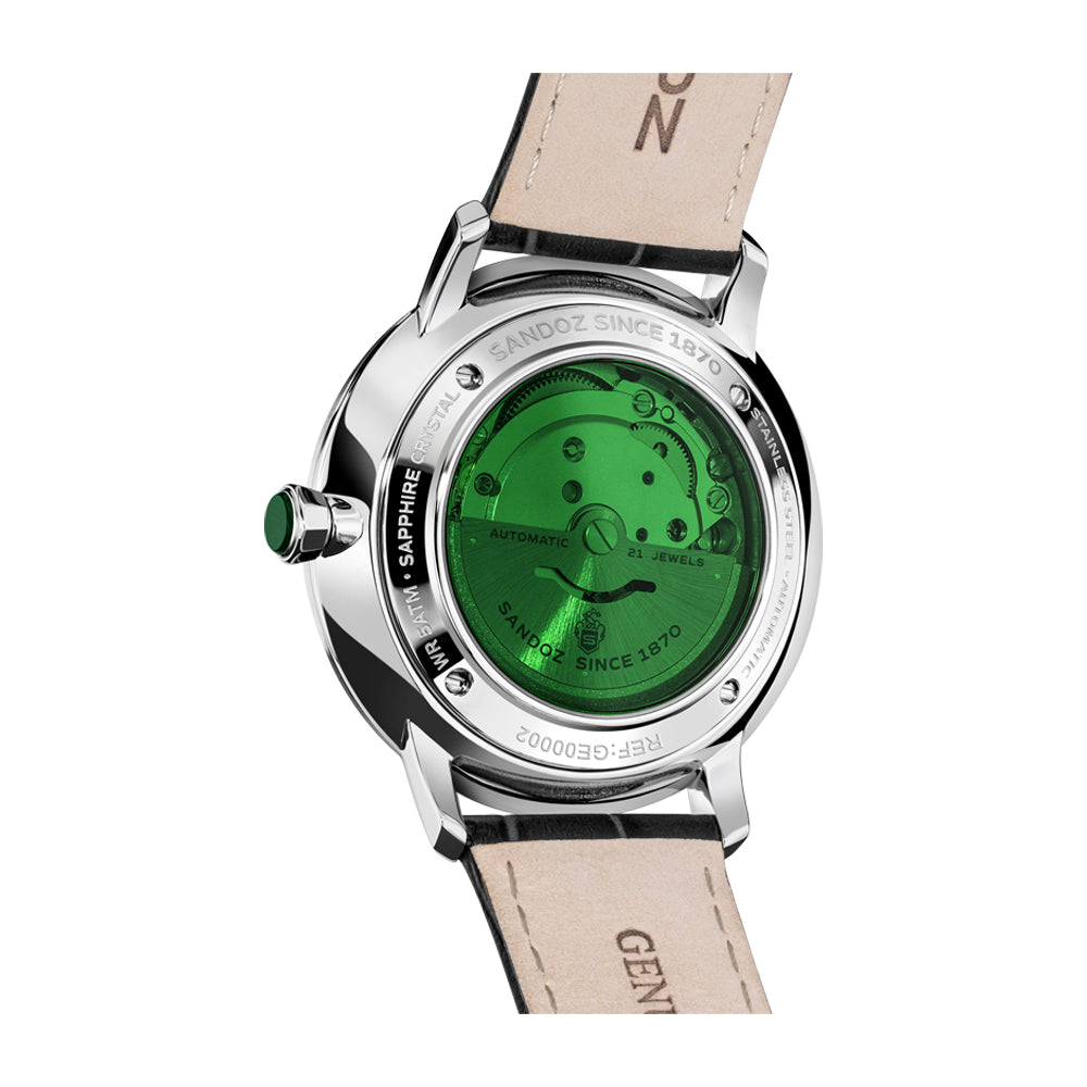 ROCHETTES GENTS AUTOMATIC WATCH Black Dial, Black Leather strap