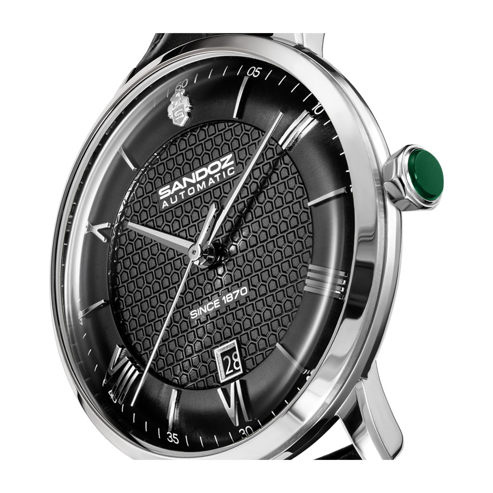 ROCHETTES GENTS AUTOMATIC WATCH Black Dial, Black Leather strap