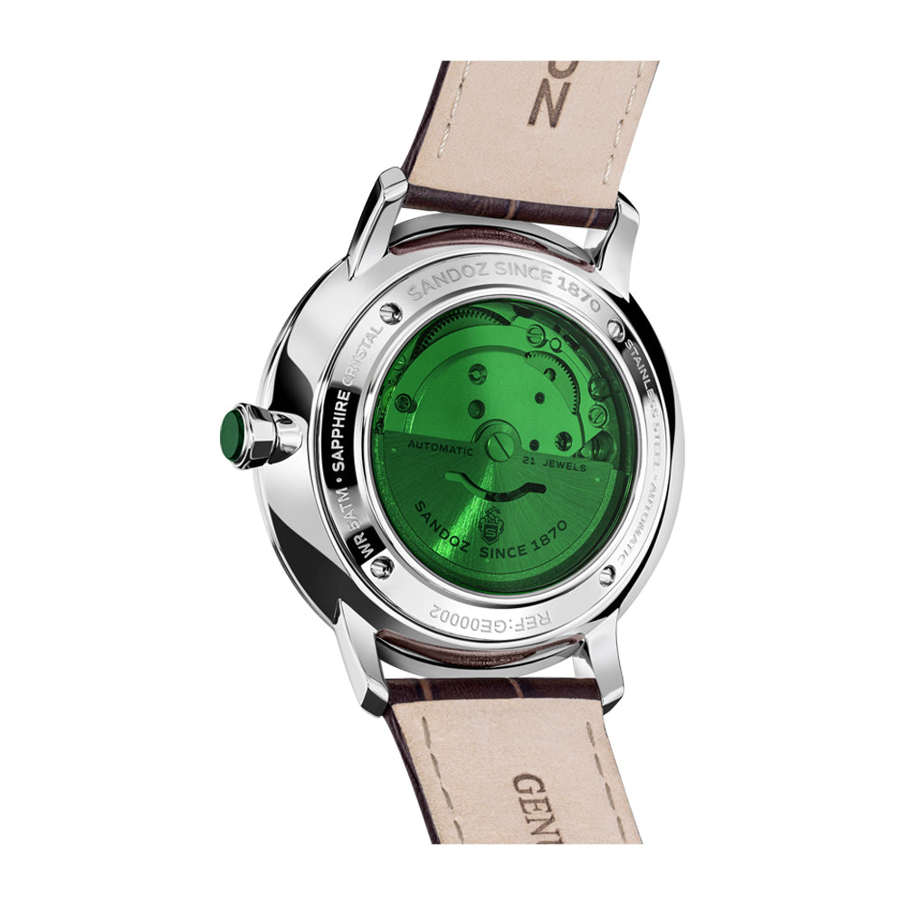 ROCHETTES GENTS AUTOMATIC WATCH Silver Dial, Brown Leather strap