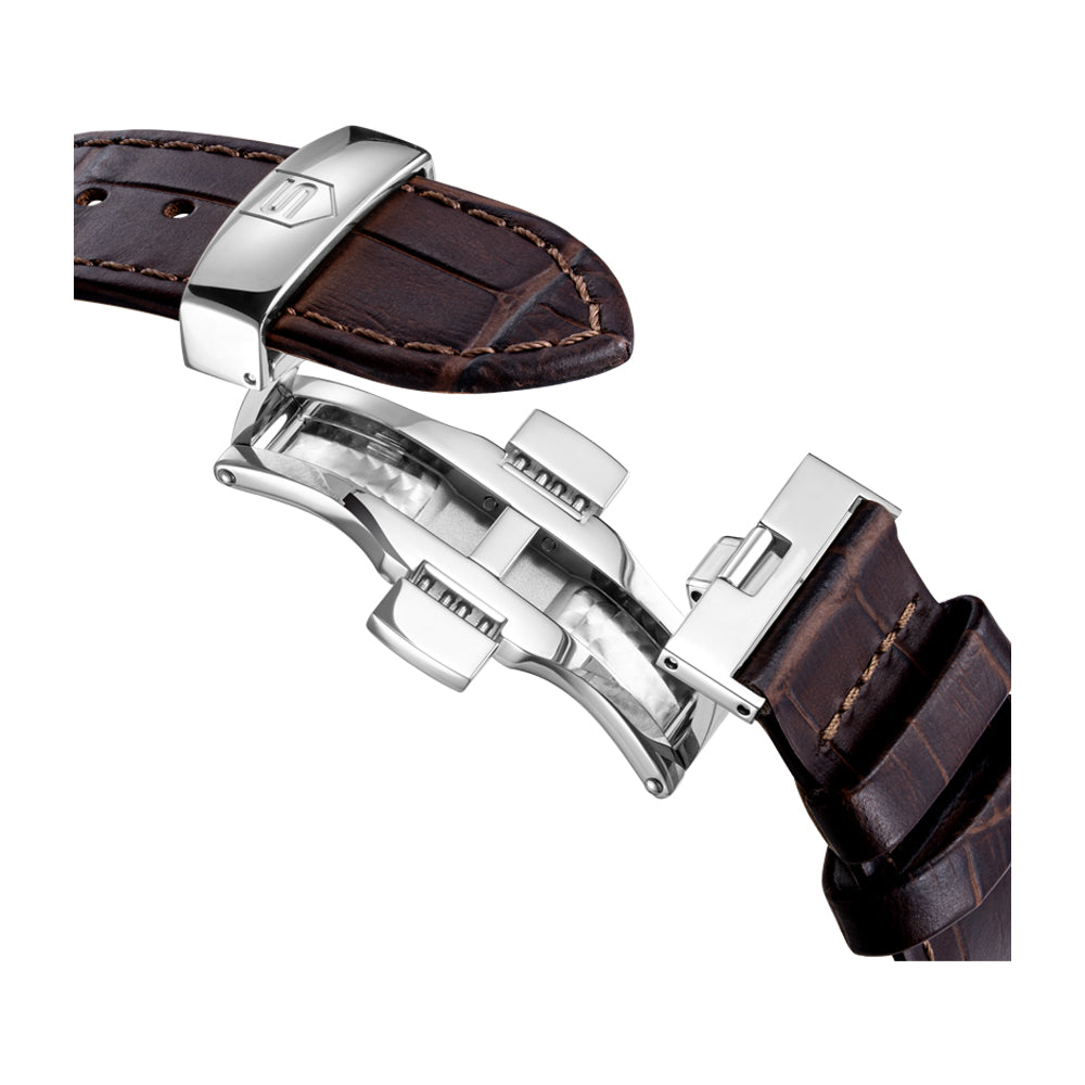 ROCHETTES GENTS AUTOMATIC WATCH Silver Dial, Brown Leather strap