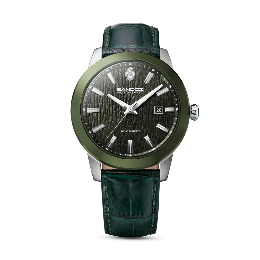 TIVOLI GENTS AUTOMATIC 3H DATE Green Dial, Green Leather Strap
