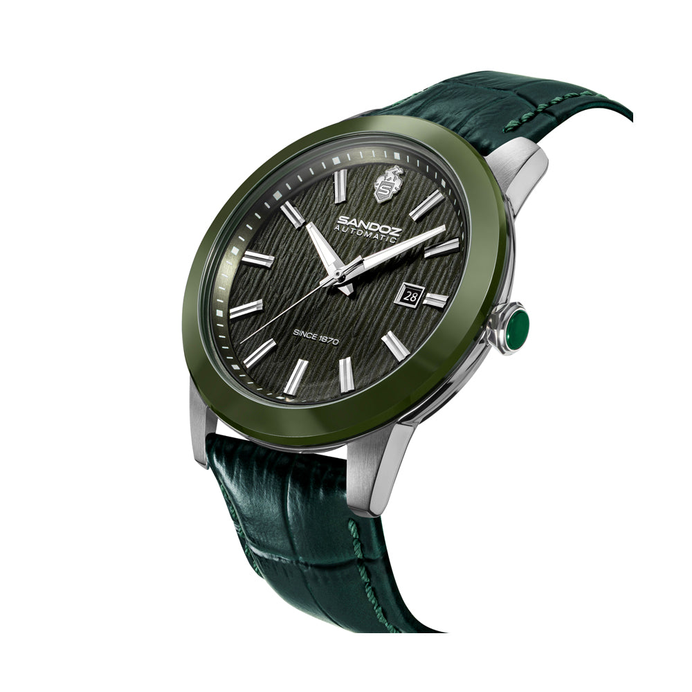 TIVOLI GENTS AUTOMATIC 3H DATE Green Dial, Green Leather Strap