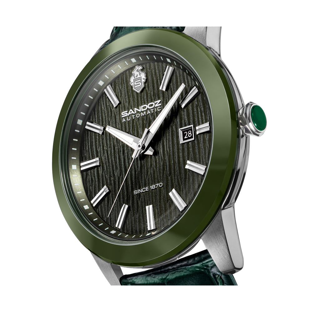 TIVOLI GENTS AUTOMATIC 3H DATE Green Dial, Green Leather Strap
