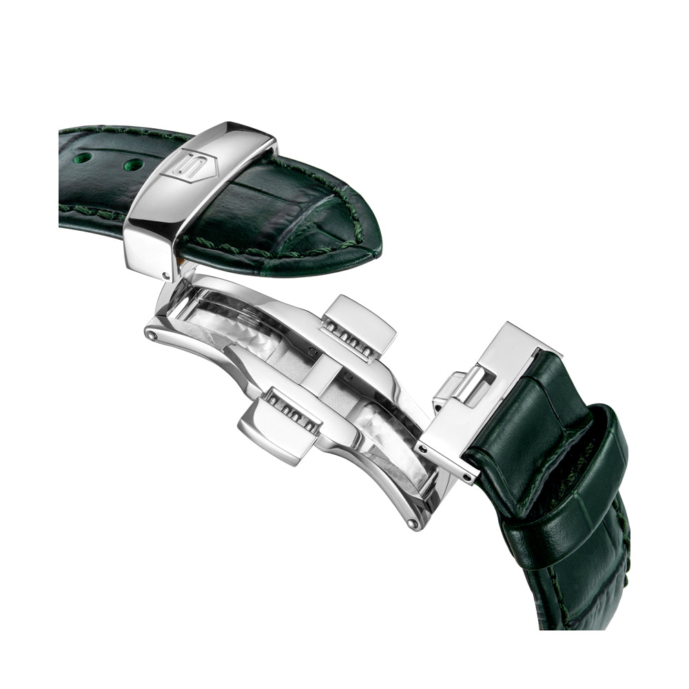 TIVOLI GENTS AUTOMATIC 3H DATE Green Dial, Green Leather Strap