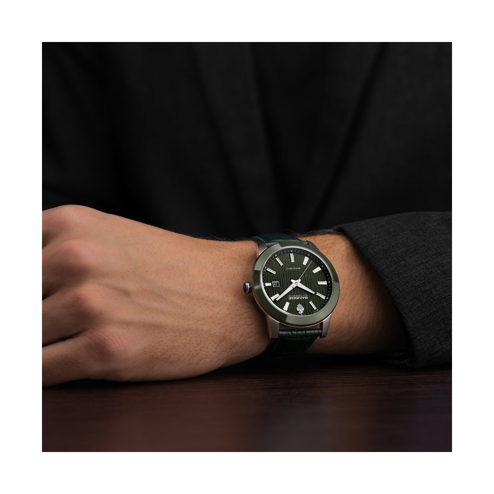 TIVOLI GENTS AUTOMATIC 3H DATE Green Dial, Green Leather Strap